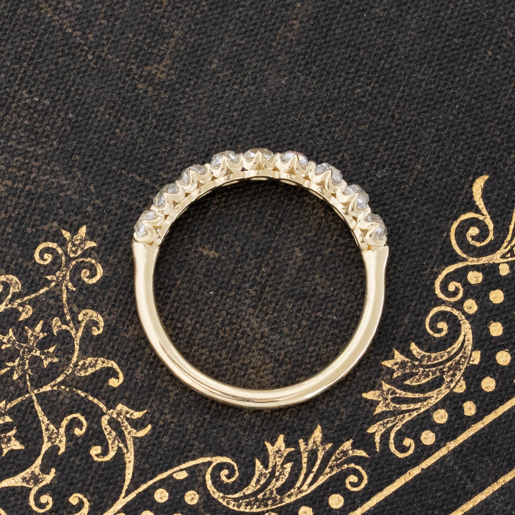 1.13CTW OLD MINE CUT DIAMOND HALF-HOOP 9-STONE BAND