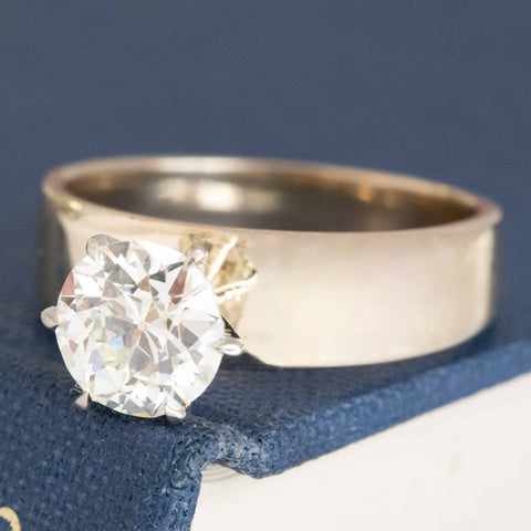 1.14ct GIA K VS2 old European cut diamond in a vintage 1980s wide shank solitaire, 14K white and yellow gold – alternate view 4