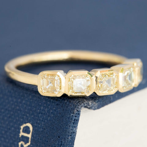 1.14ctw Fancy Yellow Asscher Cut Diamond Bezel Band