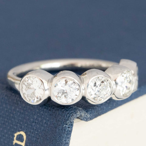 Historic style 1.14ctw Old European Cut Diamond 5-Stone Bezel Band wedding band with Old European Cut Diamonds, unique heirloom in platinum