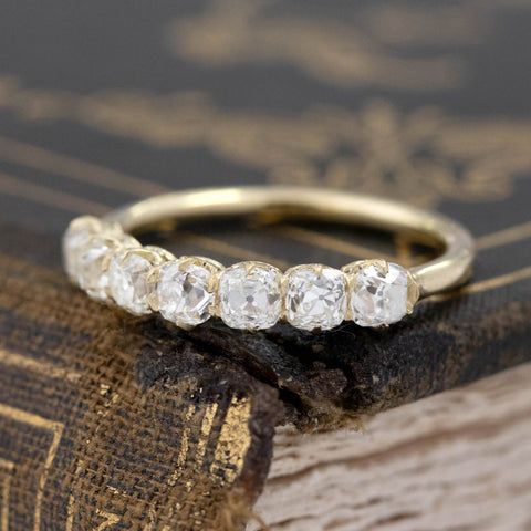Antique lovers’ 1.14ctw Old Mine Cut Diamond 7-Stone Band in yellow gold, featuring rare Earth-mined Old Mine Cut Diamonds