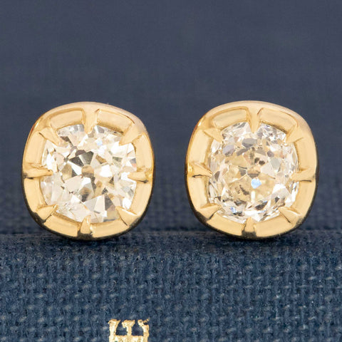 1.14ctw Old Mine Cut Diamond Collet Stud Earrings