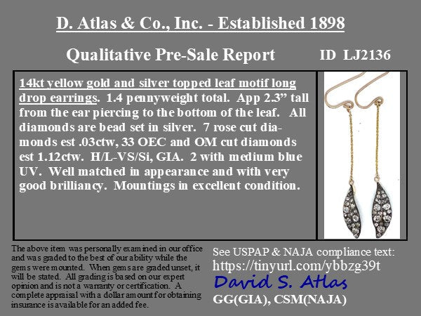 1.15CTW LEAF COMPONENT DIAMOND DANGLE EARRINGS
