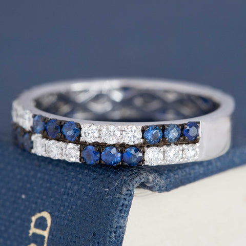1.15ctw Vintage Diamond & Sapphire Checkerboard Band
