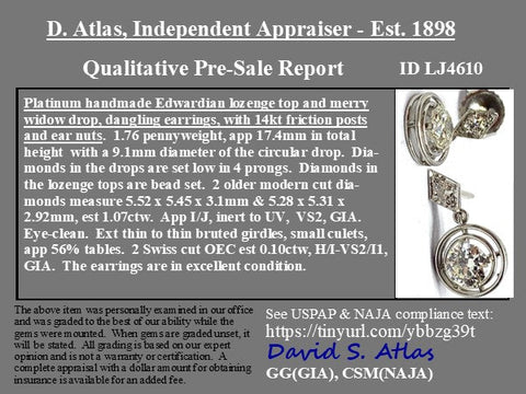 1.17ctw antique old European cut diamond double wire bezel drop earrings in platinum – alternate view 4