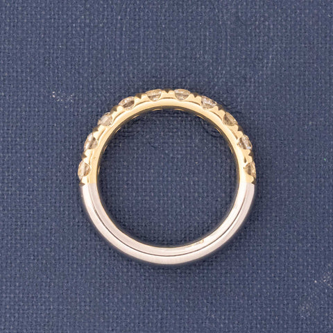 Side view of 1.17ctw Old European Cut Diamond Half-Eternity Yin-Yang Band, natural Earth-mined Old European Cut Diamonds in platinum and 18kt yellow gold