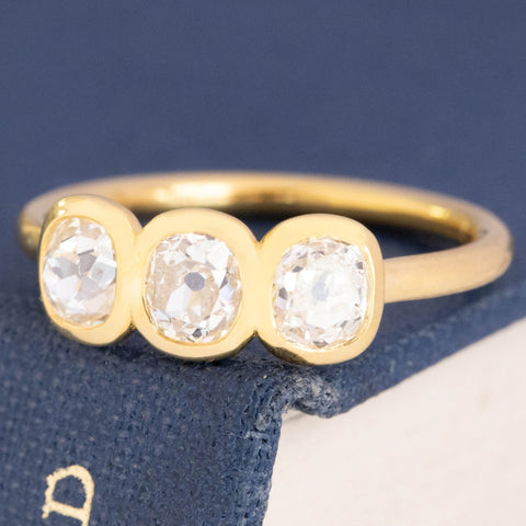 1.19ctw Old Mine Cut Diamond Bezel Trilogy Ring