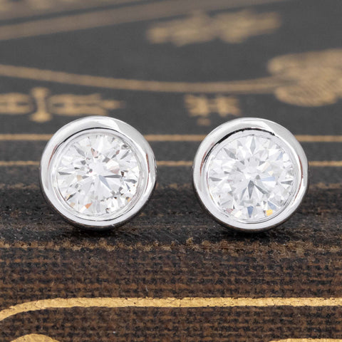 1.20ctw Round Brilliant Cut Diamond Bezel Stud Earrings