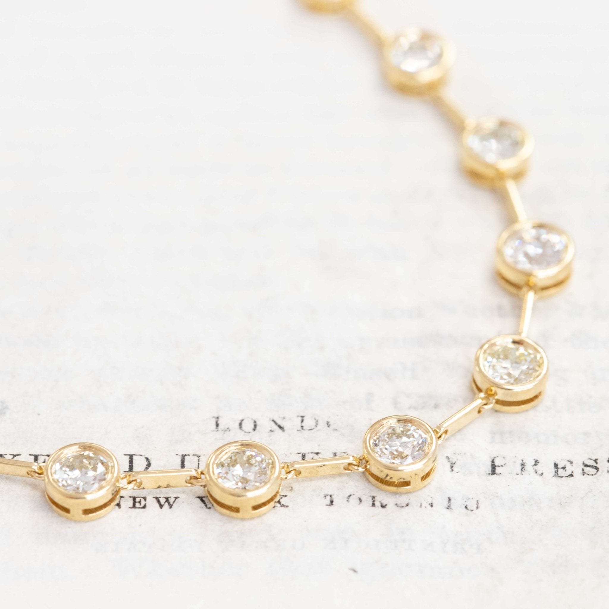 Timeless diamond riviere necklace, bezel set with antique-cut diamonds