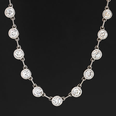 12.21ctw Old European Cut Diamond Bar Link Riviere Bezel Necklace