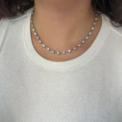12.21ctw Old European Cut Diamond Bar Link Riviere Bezel Necklace