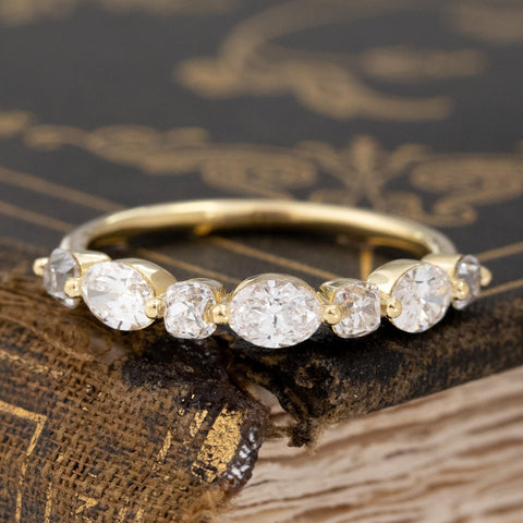 1.23ctw Mixed Marquise & Old Mine Cut Diamond Band with Old Mine Cut Diamonds in yellow gold, antique-inspired one-of-a-kind wedding band