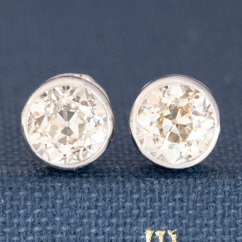1.23ctw Old European Cut Diamond Bezel Stud Earrings