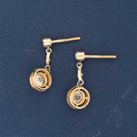1.25ctw antique old European cut diamond bezel drop earrings in platinum on 18kt yellow gold – alternate view 5