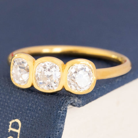 1.25ctw Old Mine Cut Diamond Bezel Trilogy Ring