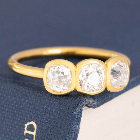 1.25ctw Old Mine Cut Diamond Bezel Trilogy Ring