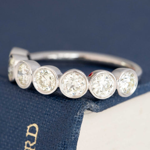1.27ctw Old European Cut Diamond Bezel Half-Hoop Band with Old European Cut Diamonds in platinum, antique-inspired one-of-a-kind wedding band