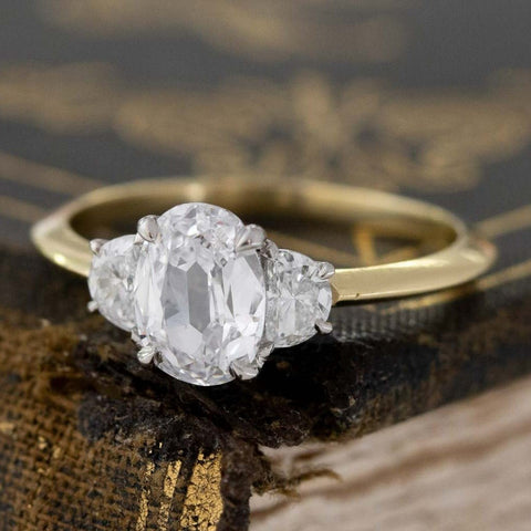 1.27ctw oval cut diamond and half moon trilogy ring, .96ct GIA D VVS1 center, platinum and 18K yellow gold – alternate view 4