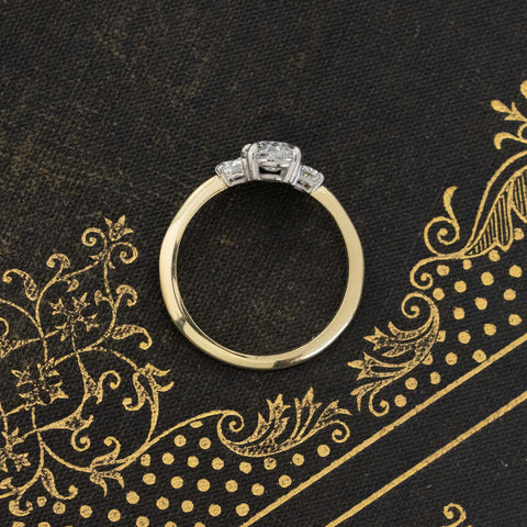 1.27ctw oval cut diamond and half moon trilogy ring, .96ct GIA D VVS1 center, platinum and 18K yellow gold – alternate view 5