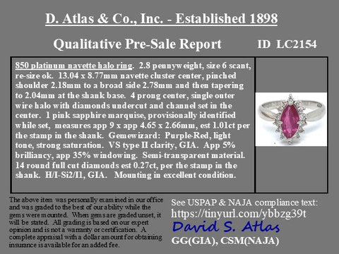 1.28ctw pink sapphire and diamond halo navette ring, platinum – alternate view 4