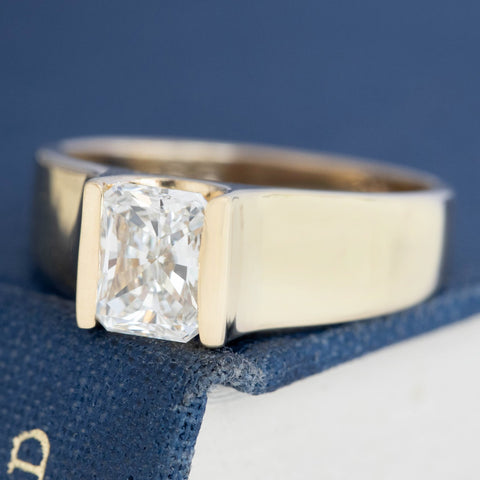 1.29ct Vintage Radiant Cut Diamond Half-Bezel Solitaire, GIA I VS1