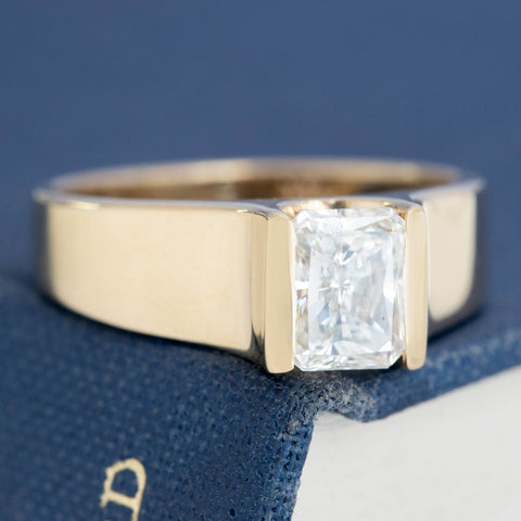 1.29ct Vintage Radiant Cut Diamond Half-Bezel Solitaire, GIA I VS1