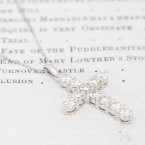 1.30ctw round brilliant diamond cross pendant necklace in 18kt and 14kt white gold – alternate view 2