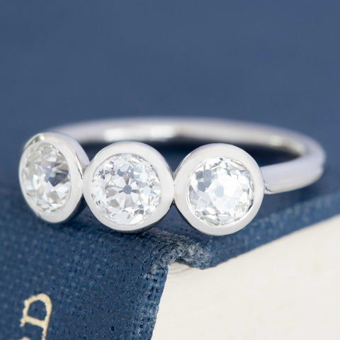 1.31ctw Old European Cut Diamond Bezel Trilogy Ring
