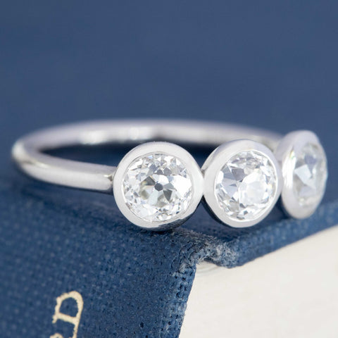 1.31ctw Old European Cut Diamond Bezel Trilogy Ring
