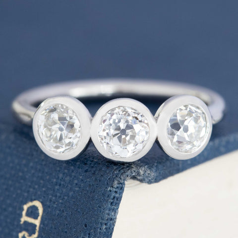 1.31ctw Old European Cut Diamond Bezel Trilogy Ring