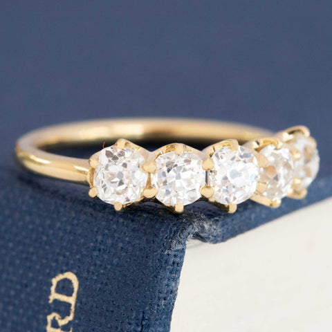 1.32ctw Old Mine Cut Diamond 5-Stone Half-Hoop Band