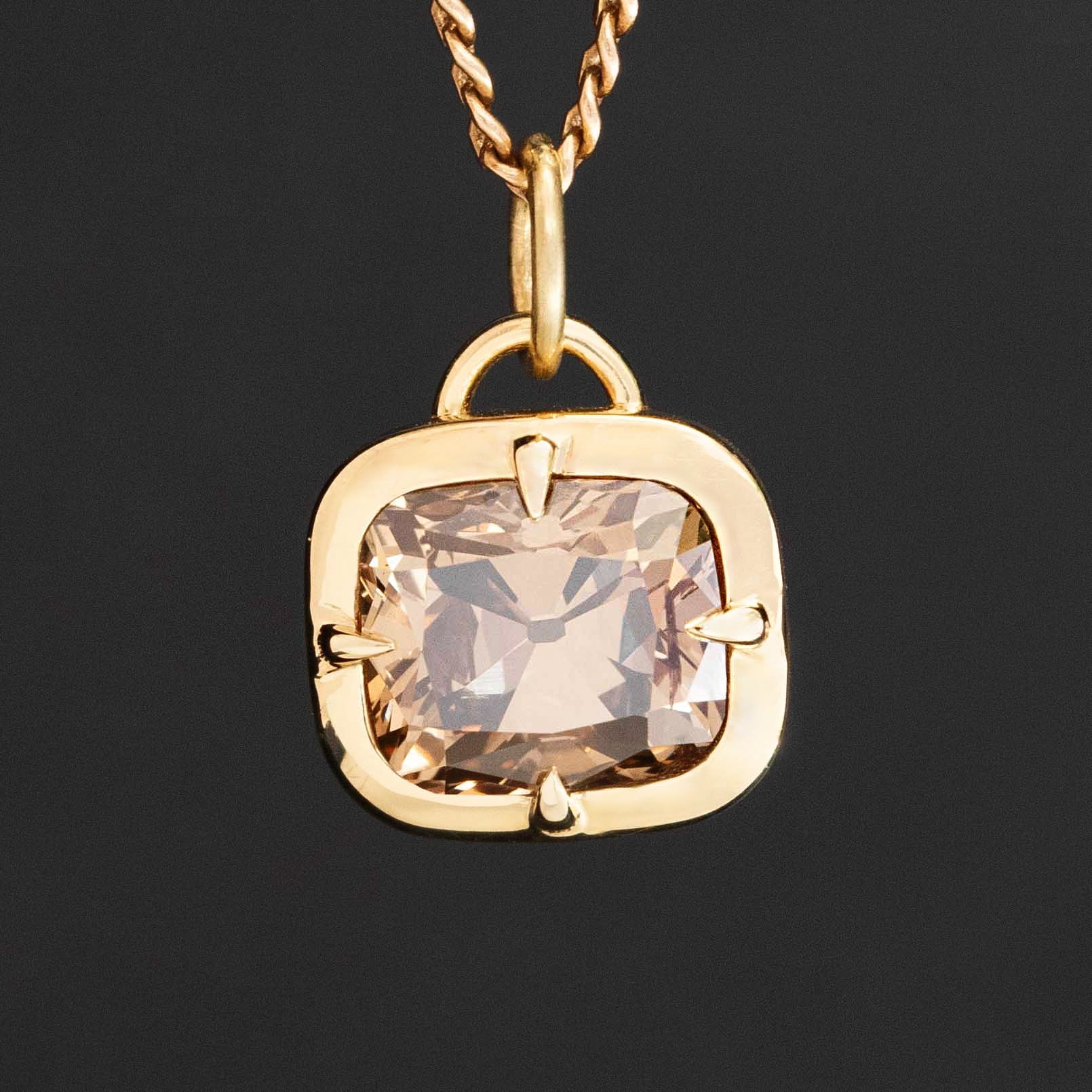 1.35ct chocolate brown Old Mine Cut diamond compass pendant
