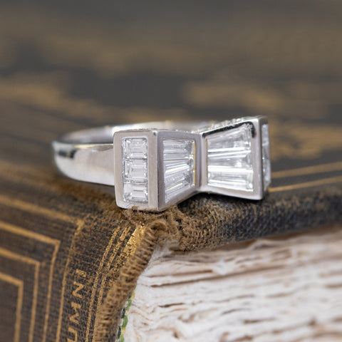 1.35ctw Art Deco baguette and step cut diamond bow motif ring in platinum – alternate view 3