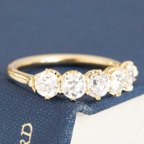 1.38ctw old European cut diamond five-stone band in 18kt yellow gold – alternate view 3