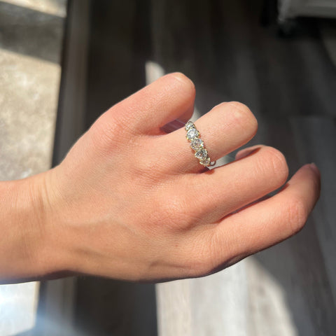 1.38ctw graduated upcycled old mine cut diamond five-stone half hoop band in 18kt yellow gold – alternate view 2