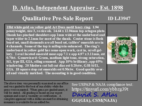 1.40ctw Art Deco diamond and emerald cluster frame dinner ring, 18K two-tone gold – alternate view 4