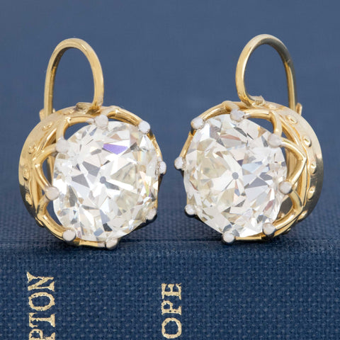 14.20ctw Old Mine Cut Diamond Dormeuse Earrings, GIA