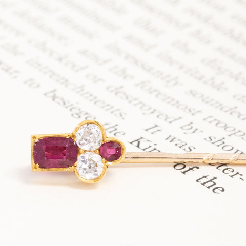 1.44ctw Antique Diamond & Ruby Stick Pin Russian
