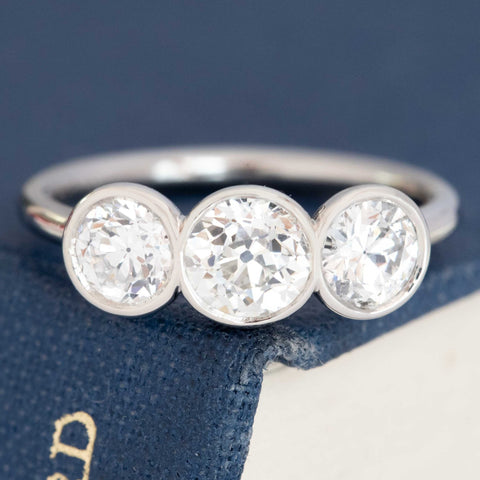 1.44ctw Old European Cut Diamond Bezel Trilogy Ring
