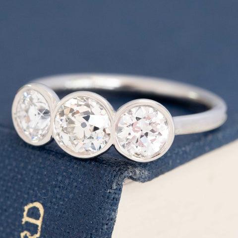 1.44ctw Old European Cut Diamond Bezel Trilogy Ring