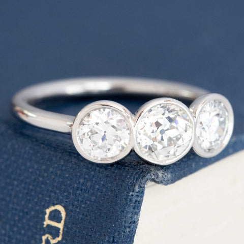 1.44ctw Old European Cut Diamond Bezel Trilogy Ring