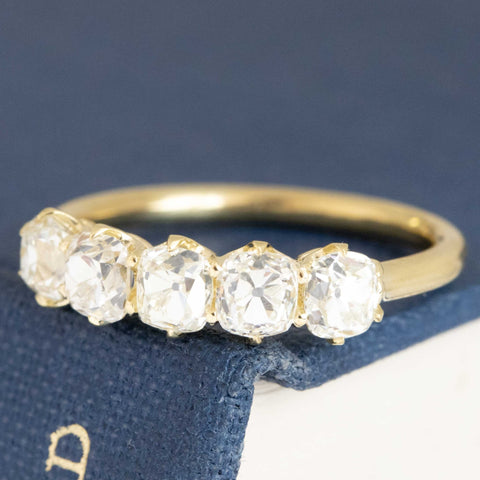 1.44ctw old mine cut diamond five-stone band in 18kt yellow gold – alternate view 4