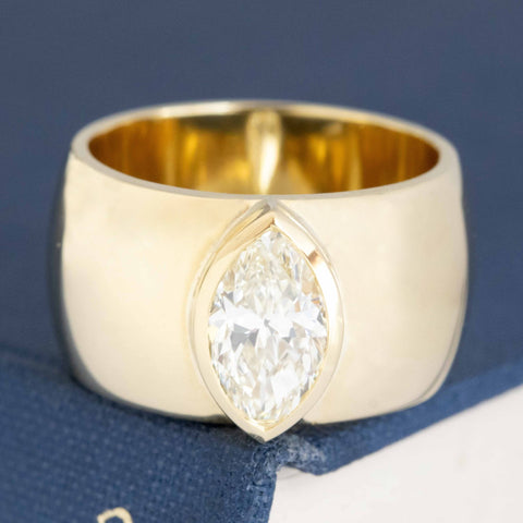 1.48ct Vintage Marquise Cut Diamond Cigar Ring, GIA
