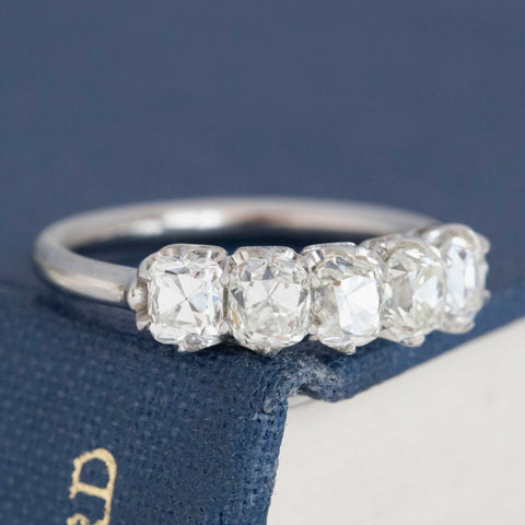 1.48ctw Old Mine Cut Diamond Half-Hoop 5-Stone Band