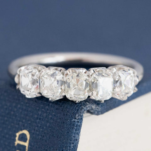 1.48ctw Old Mine Cut Diamond Half-Hoop 5-Stone Band
