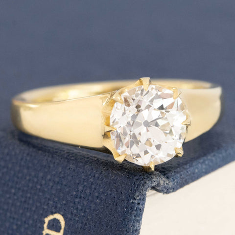 1.50ct GIA J VS2 old European cut diamond belcher style collet solitaire, 18K yellow gold – alternate view 3