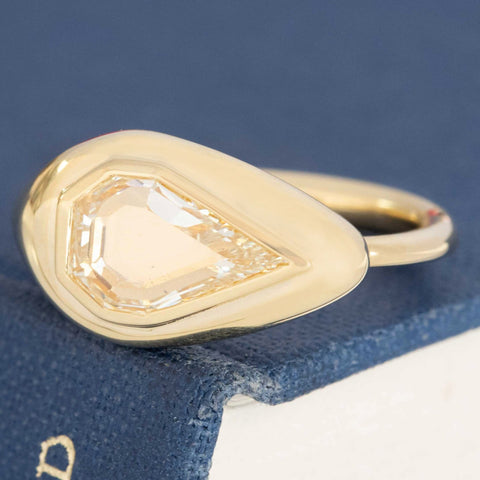 1.50ct Pear Portrait Step Cut Diamond Double Bezel Ring