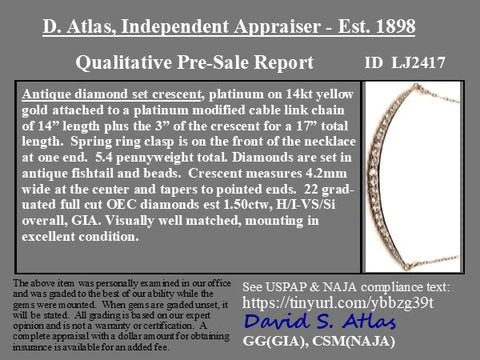 1.50ctw antique old European cut diamond crescent pendant necklace in platinum on gold – alternate view 4
