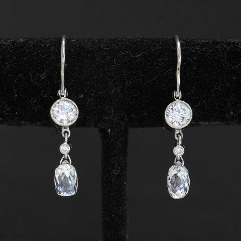 2.00ctw Vintage Briolette Cut Diamond Drop Earrings
