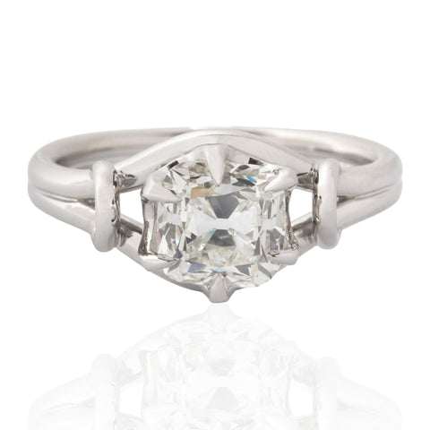1.51ct Cushion Cut Diamond Scroll Ring, GIA